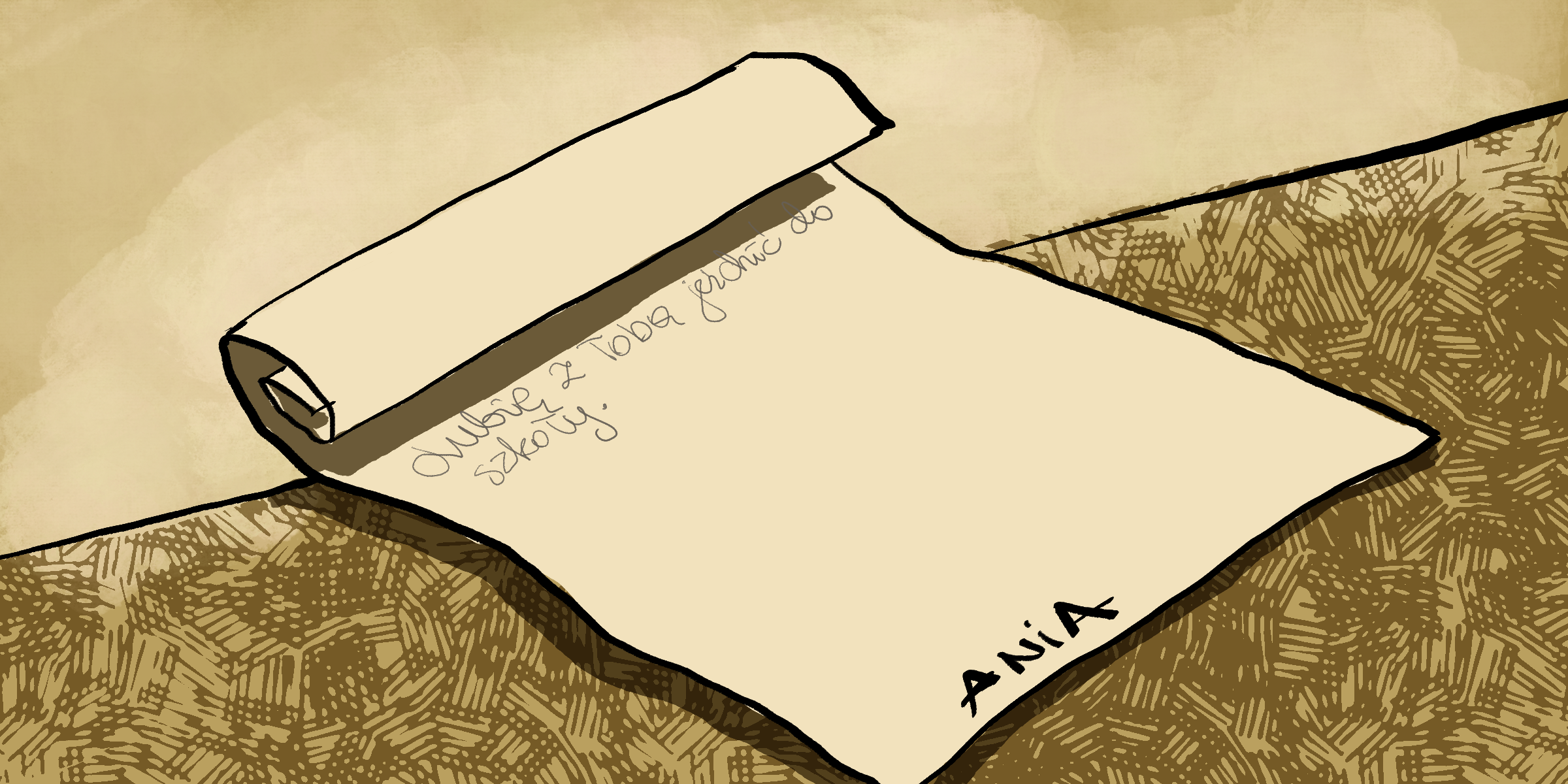 Rysunek przedstawia arkusz papieru podpisany imieniem ucznia. Jest to ilustracja opisanej w artykule zabawy dla uczniów klas 1 szkół średnich.